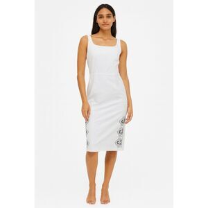 Express Cream Stretch Midi Dress 1/2  Summer Slit Coastal Chic Aztec Southwest